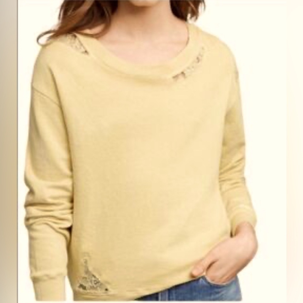 Anthropologie Stateside Made in the USA Sweatshirt, Yellow w/ Lace- size M